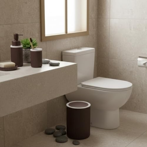Prime 5’li Mürdüm Rengi Banyo Seti, Çöp Kovası, Sıvı Sabunluk, Diş Fırçalık, Sabunluk ve Wc Fırçası, Modern Çizgili Şık Tasarım görsel 3