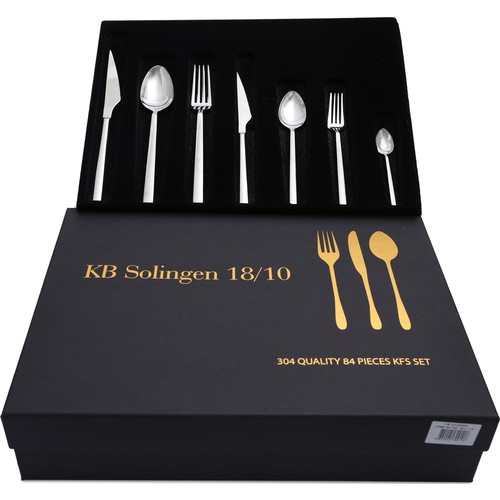 KB Solingen 84 Parça Çatal Kaşık Bıçak Seti Paslanmaz Çelik 12 Kişilik Şık Tasarım