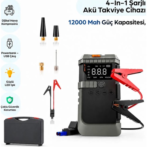 Robeve 4-In-1 Şarjlı Akü Takviye Cihazı