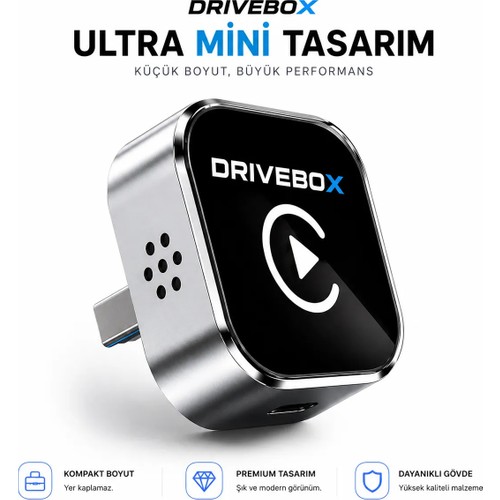 Tarçın DriveBox Airplay ve Ekran Yansıtma Özellikli 4'ü 1 Arada Kablosuz Carplay Android Auto Adaptörü