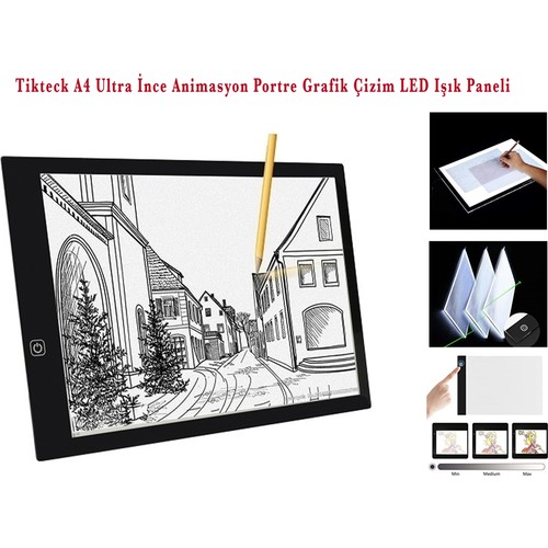 Tikteck A4 Ultra İnce LED Grafik Tablet Animasyon, Çizgi Film, Portre, Dövme için Şık ve Hafif Tasarım