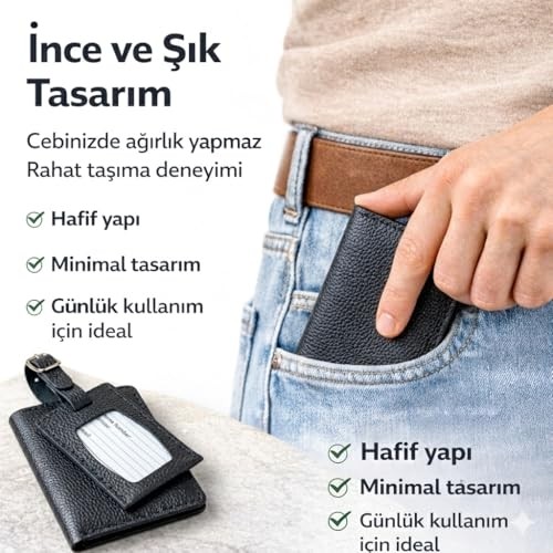 Gaga Hakiki Deri Pasaport Kılıfı & Valiz Etiketi Seti, El Yapımı Unisex Pasaport Cüzdan görsel 3