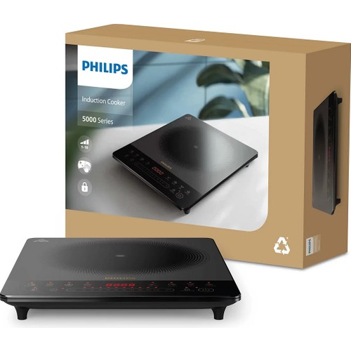 Philips 2000W Ultra Ince Şık Indüksiyonlu Ocak: 8 Ön Ayarlı, Otomatik Kapanmalı ve Çocuk Kilitli Taşınabilir