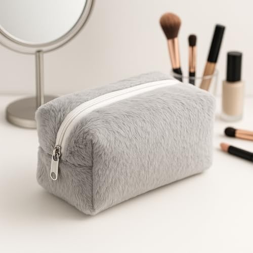 1001 Peluş Yumuşacık Makyaj Çantası - Kozmetik Organizeri (Gri) görsel 5