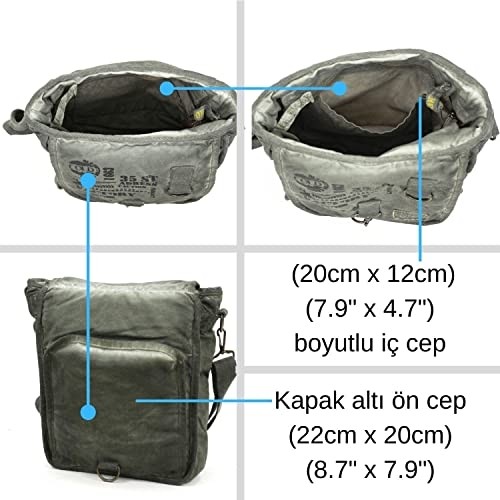 1001 8184 Salaş Kanvas Omuz Postacı Laptop Okul Seyahat Günlük Vintage Pamuklu Çanta (Haki) görsel 5