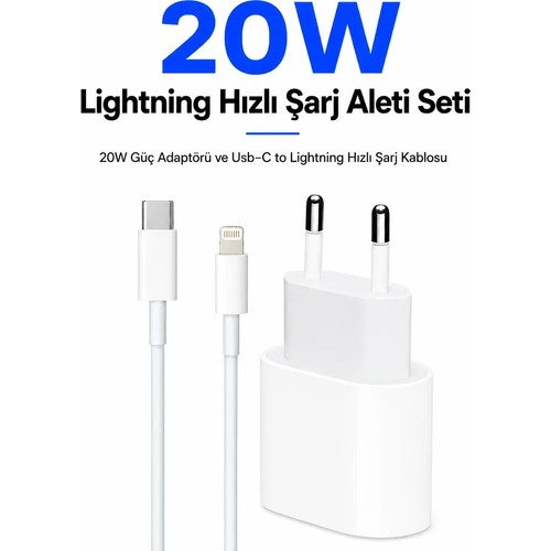 Ebotek Apple 20W İphone 11 12 13 14 Pro Max Tüm Modellere Uyumlu Hızlı Şarj Aleti Seti Adaptör ve Kablo