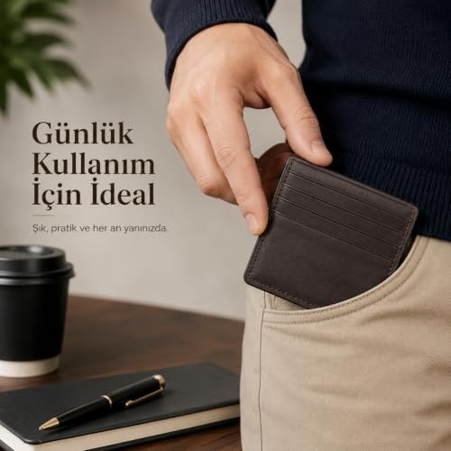 1001 Hakiki Deri Kartlık Cüzdan - Erkek Kadın 16 Bölmeli Mıknatıslı Ince Cüzdanı - Kahverengi L