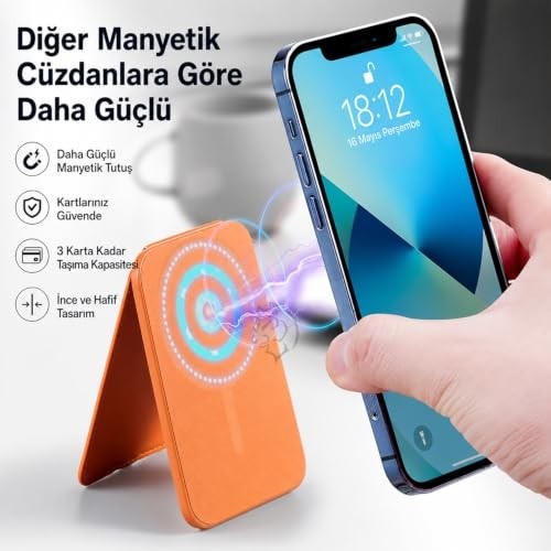 1001 Orbit Manyetik Kartlık, iPhone 17/16 / 15/14 / 13/12 Serisi ile Uyumlu Mag-Safe Cüzdan, Rfıd Korum görsel 4