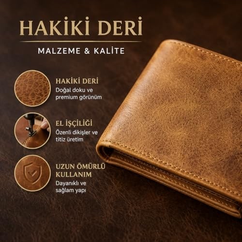 1001 Hakiki Deri Erkek Cüzdan Kahverengi, Slim Ince Tasarım, 12 Kart Kapasiteli, 2 Para Bölmeli, M