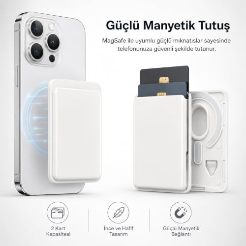 1001 Magsafe Uyumlu Manyetik Kartlık Cüzdan, 2 Kart Kapasiteli Telefon Kartlığı, Güçlü Mıknatıs görsel 3