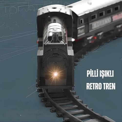 Die Grup Giffy / 23 Parça Işıklı Klasik Tren Seti 96CM 3 Farklı Ray Modeli Pilli Retro Tren Raylı Oyuncak Full Fonksiyon Çocuklar Için Eğitici görsel 3
