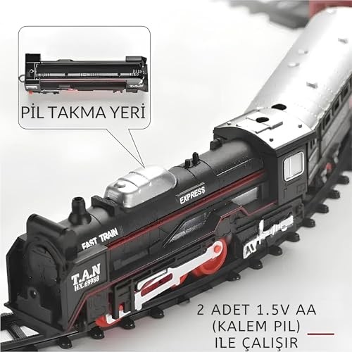 Die Grup Giffy / 23 Parça Işıklı Klasik Tren Seti 96CM 3 Farklı Ray Modeli Pilli Retro Tren Raylı Oyuncak Full Fonksiyon Çocuklar Için Eğitici görsel 5