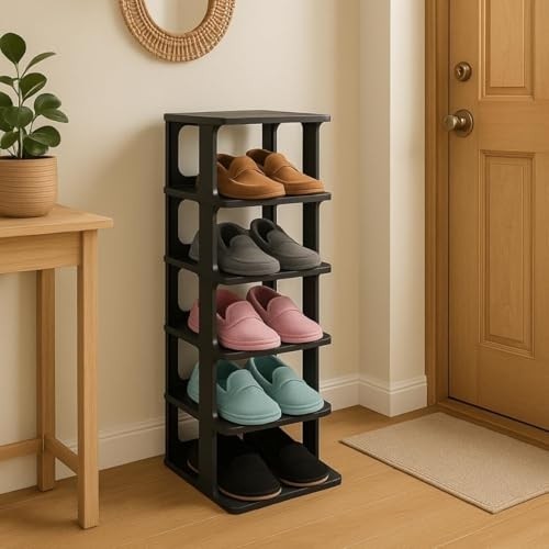 Die Grup Coverest Modern 5 Katlı Ayakkabılık, Portatif Ayakkabı Rafı, Kolay Kurulum, 76X24.5X27.5 Cm, 6 Raf ve Destek Parçaları ile (Siyah) görsel 4