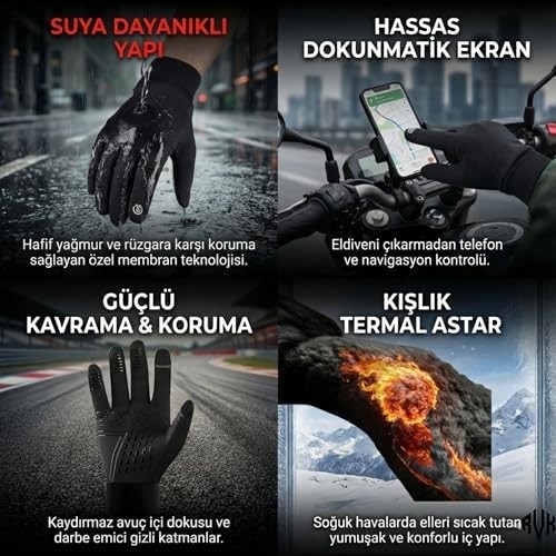 Die Grup Rvk Mevsimlik Motosiklet Eldiveni Şehir Içi Kurye ve Günlük Sürüş Için Ideal, Rüzgar Korumalı Dokunmatik Ekran Uyumlu, L Beden görsel 3