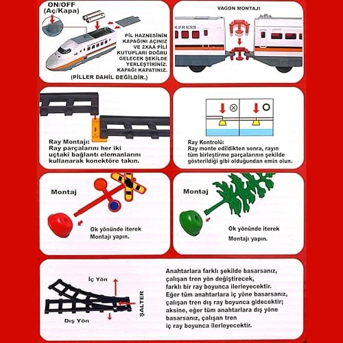 Die Grup Solira Store - 40 Parça Pilli Işıklı Hızlı Tren Oyun Seti 308 cm Şalterli ve Kavisli Raylı Ağaç Işaretli Tren Seti görsel 4