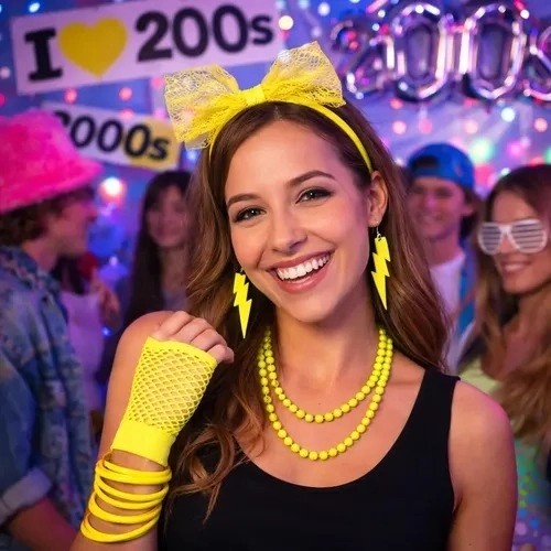 Ankaverse 80’ler 90’lar Neon Sarı Parti Seti, Kolye Küpe Taç görsel 5