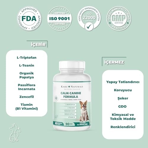 Aesco Kahu Naturals Calm Canine Formula, Köpekler Için Bitki Özlü Sakinleştirici Rahatlatıcı Takviye, 60 Tablet görsel 4