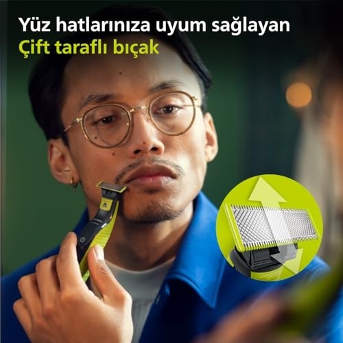 Die Grup Philips Oneblade Yüz Için Hibrit Tıraş Makinesi, Sakal Şekillendirici, Islak/kuru Kullanım, 5’i 1 Arada Ayarlanabilir Tarak,çift Taraflı Bıçak, 45 Dakika Kablosuz Performans, QP2724/20 görsel 3