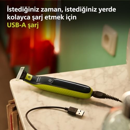 Die Grup Philips Oneblade Yüz Için Hibrit Tıraş Makinesi, Sakal Şekillendirici, Islak/kuru Kullanım, 5’i 1 Arada Ayarlanabilir Tarak,çift Taraflı Bıçak, 45 Dakika Kablosuz Performans, QP2724/20 görsel 5