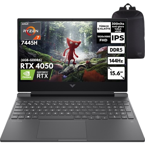 Hp Victus Ryzen 512 GB RTX4050 15.6" Fhd 144Hz Windows 11 Pro + Hmf Sırt Çantası