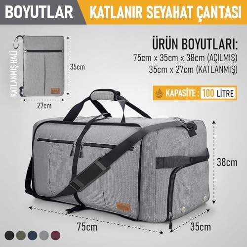 Katlanabilir Seyahat Çantası, Bavul Valiz Büyük Boy El Bagajı Çantası Erkekler ve Kadınlar I görsel 3