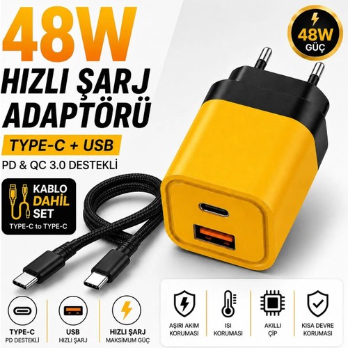 Smayling 48W Hızlı Şarj Adaptörü + Type-C To Type-C Kablo Seti