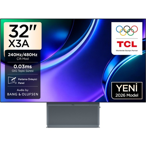 Tcl 32X3A Gaming Monitörü 31.5" 4K OLED+ 0.03ms 240Hz Dual-Mode UHD Çerçevesiz Profesyonel Oyuncu Monitörü (HDMI+DP, DP 2.1, Bang Olufsen Audio, FreeSync Premium Pro G-Sync