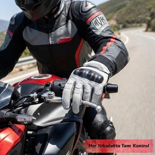 Esranın Dünyası Rvk Motosiklet Eldiveni Karbon Korumalı Ts En 13594 Etiketli Dokunmatik Ekran Uyumlu, L Beden görsel 2