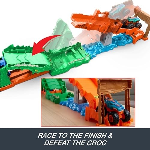 Esranın Dünyası Hot Wheels Monster Trucks Oyun Seti ve 1:64 Ölçekli Mega-Wrex, Tahterevalli Köprüde Akrobasi ve Yarış Eğlencesi, Timsah ile Muhteşem Aksiyon Oyun Seti, JJN45 görsel 4