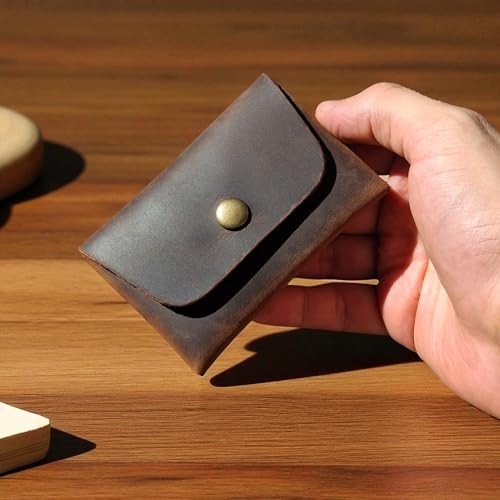 1001 Hakiki Deri Kartlık El Yapımı Dikişsiz Küçük Cüzdan/çıtçıtlı Yatay Kartvizitlik/erkek K görsel 3