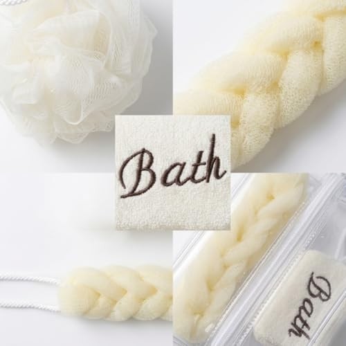 1001 4 Parça Şeffaf Banyo Hediye Seti - Krem Ekru Banyo Lifi, Örgülü Uzun Sırt Kesesi ve Mikrofiber görsel 4