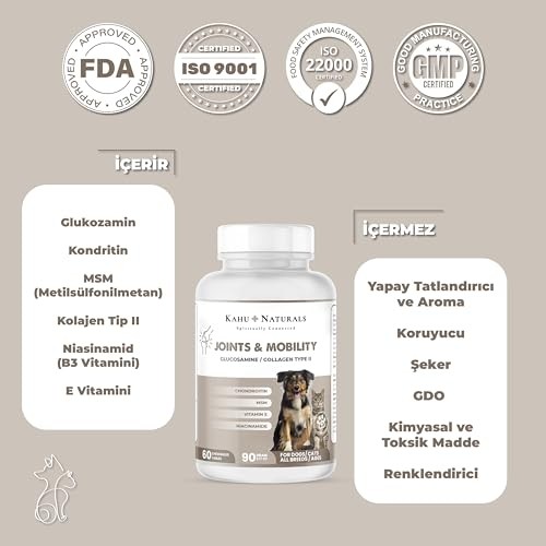 Aesco Kahu Naturals Joints&mobility, Glukozamin, Kondritin, Kolajen, Kedi ve Köpek, 60 Tablet görsel 4