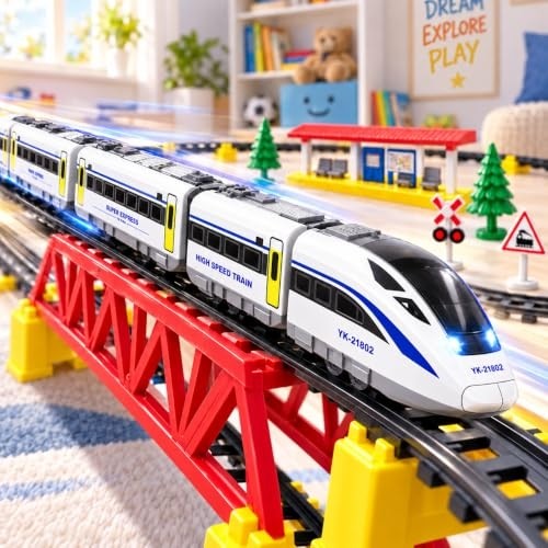 Aesco Vardem Uzaktan Kumandalı 49 Parça Işıklı Hızlı Tren Seti, 265 cm Raylı Oyuncak Tren LE-2805Y-2 görsel 2