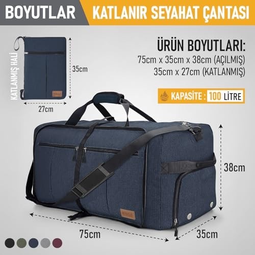 Katlanabilir Seyahat Çantası, Bavul Valiz Büyük Boy El Bagajı Çantası Erkekler ve Kadınlar I görsel 3