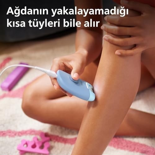 TeknoKapsül Epilasyon Cihazı, Taşınabilir Kompakt Tasarım, LED Işıklı Yıkanabilir Başlık, Masaj ve Tıraş Başlığı, Peeling Eldiveni Hediyeli, 4 Haftaya Kadar Pürüzsüzlük, Açık Mavi Renk, BRE247/05