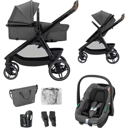 Maxi-Cosi Zelia S Trio 2 Portbebeye Dönüşebilen ve Cabriofix I-Size Ana Kucaklı 3'ü Bir Arada Seyahat Sistem Bebek Arabası Dark