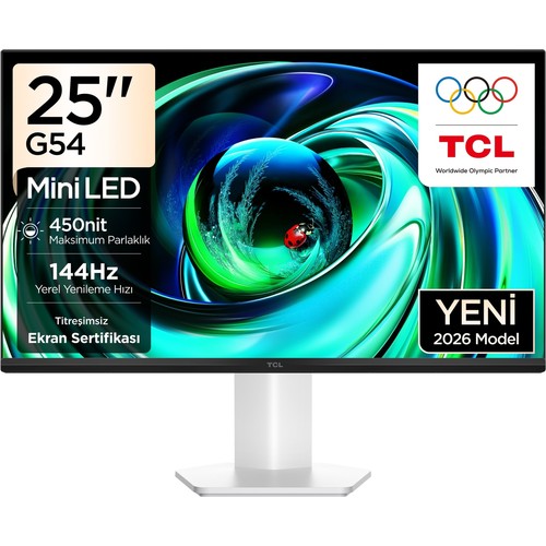 Tcl 25G54 Ofis ve Çalışma Monitörü 24.5" 144Hz Fhd Mini LED IPS Panel Ev, Okul ve Iş Ekranı (Hdmı+Vga, 84 Bölge, 450 Nits)