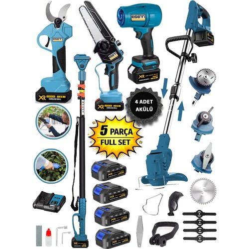 Eisenn Eısenn Bluer 5500 Full 5 Li Bahçe Seti Makas 17 cm Testere Hava Üfleme Çim Biçme Teleskop +4 Akülü