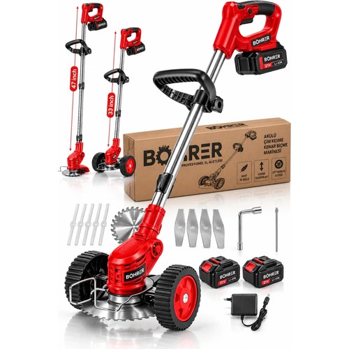 Böhrer BA0115406 21V 2AH Çift Akülü Profesyonel Akülü Çim Biçme Kenar Kesme Makinesi