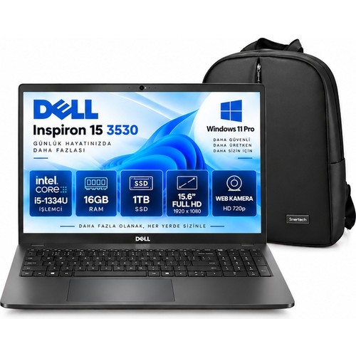 Dell Inspiron 15 3530 I5-1334U 16GB Ram 1tb SSD 15.6" Fullhd Taşınabilir Bilgisayar Windows 11 Pro + Snertech Çanta