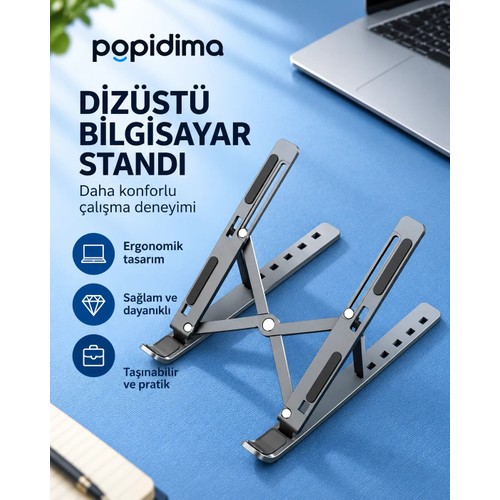 Popidima Alüminyum Ayarlı Laptop Macbook Uyumlu Notebook Yükseltici Tutucu Stand