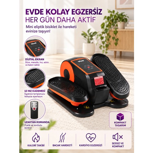 Voit Delux Mini Eliptik Bisiklet Uzaktan Kumandalı 12 Hız Kademeli 50 W Egzersiz Aleti
