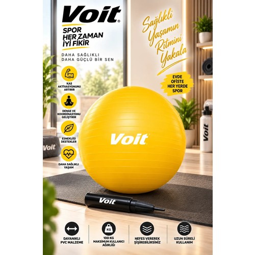 Voit Sarı Pilates Topu 65 Cm Vücut Dengeleme Egzersizleri İçin Uygun ve Taşıma Çantasıyla