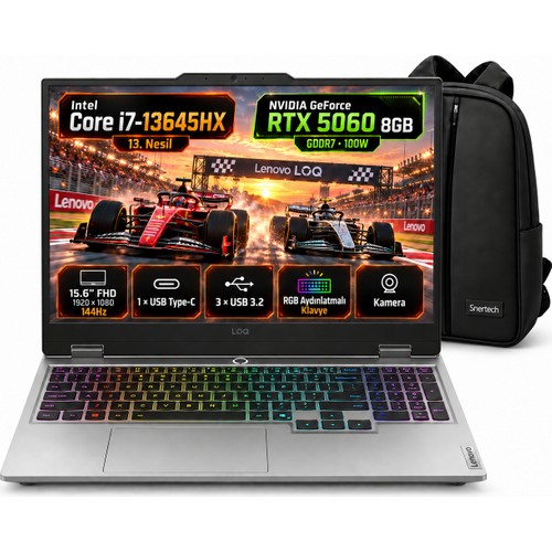 Lenovo Loq Intel Core I7 16GB 1tb SSD RTX5060 15.6" Fhd 144Hz Taşınabilir Bilgisayar Windows 11 Pro Snertech + Çanta
