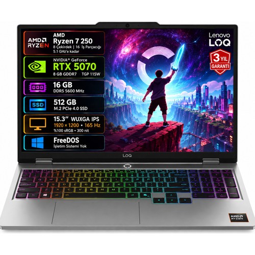 Lenovo LOQ AMD Ryzen 7 250 RTX 5050 8GB 16GB 512GB Laptop