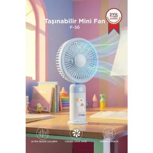 Torima Şarjlı El Vantilatörü Masaüstü Stantlı 3 Kademeli Taşınabilir Mini Fan F56
