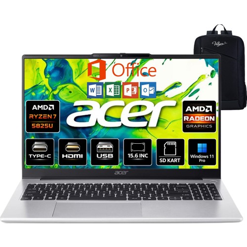 Acer Aspire Lite Amd Ryzen 7 5825U 32GB 1tb Fredoss 15.6" 60Hz Fhd Taşınabilir Bilgisayar