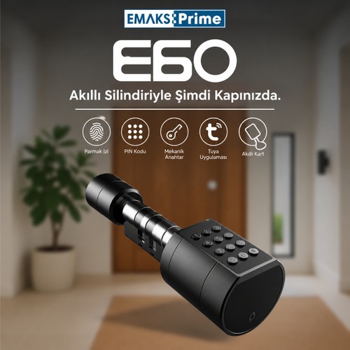 Emaks Prime Akıllı Kilit E60, Parmak izi, Şifre, Kart, Tuya Smart Uygulama (Tüm Kapılara uyumlu), Wifi bağlantı (Gateway ile)