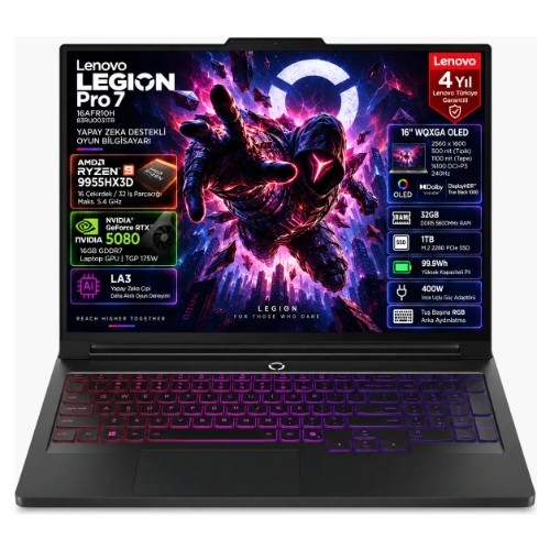 Lenovo Legion Pro 7 RTX5080 AMD Ryzen 9 32 GB RAM 1 TB SSD 16 inç FreeDOS Laptop