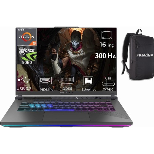 Asus Rog Strix G16 Amd Ryzen 9 32GB RTX5060 8gb Freedos 16 Inç Wqxga 300Hz Taşınabilir Bilgisayar